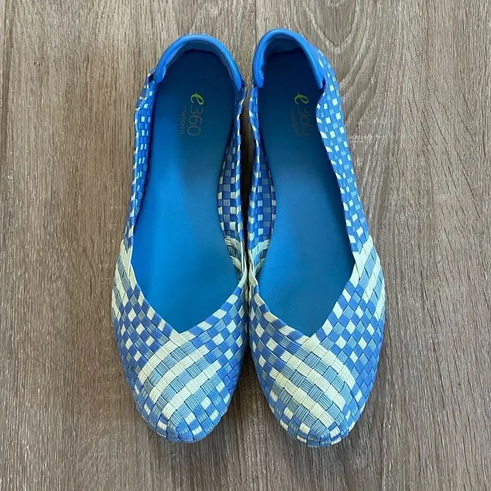 EASY SPIRIT E 360 Blue White Stretch Ballet Flat, Size 8.5